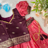 Pink & Wine Colour Traditional Girls Lehenga Set -VS3492